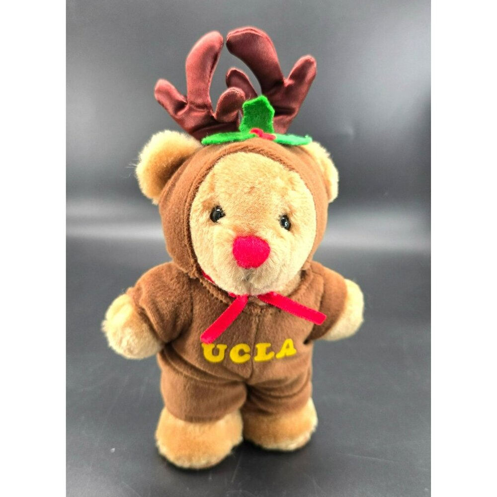 UCLA Plush Teddy Bear Wearing Reindeer Costume With Antlers & Red Nose VR1805